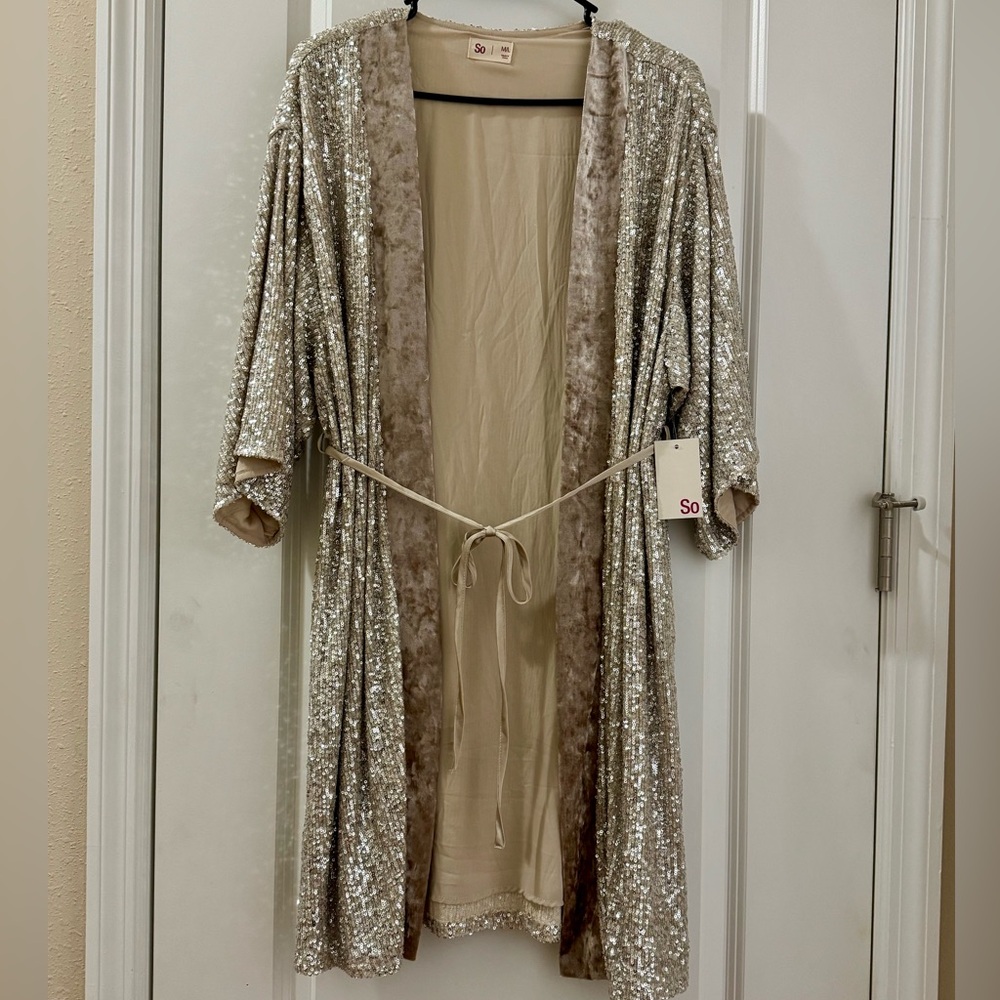 Champagne Silver Sequin Kimono